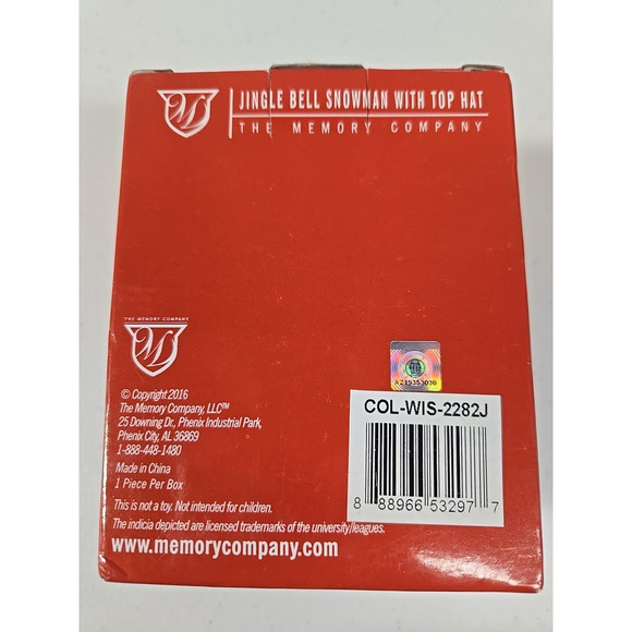 The Memory Company 2016 College Wisconsin Badgers Jingle Bell Snowman Ornament - Picture 5 of 5